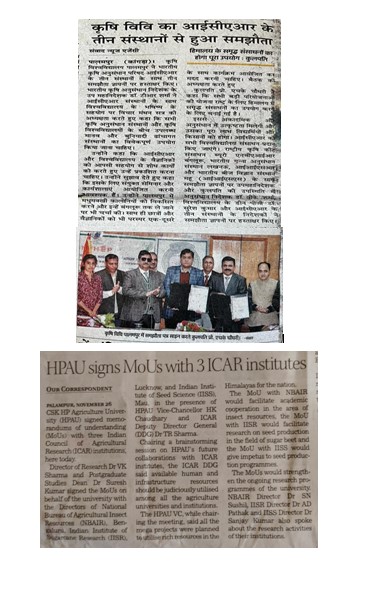 MOU with CSHPKV, Palampur